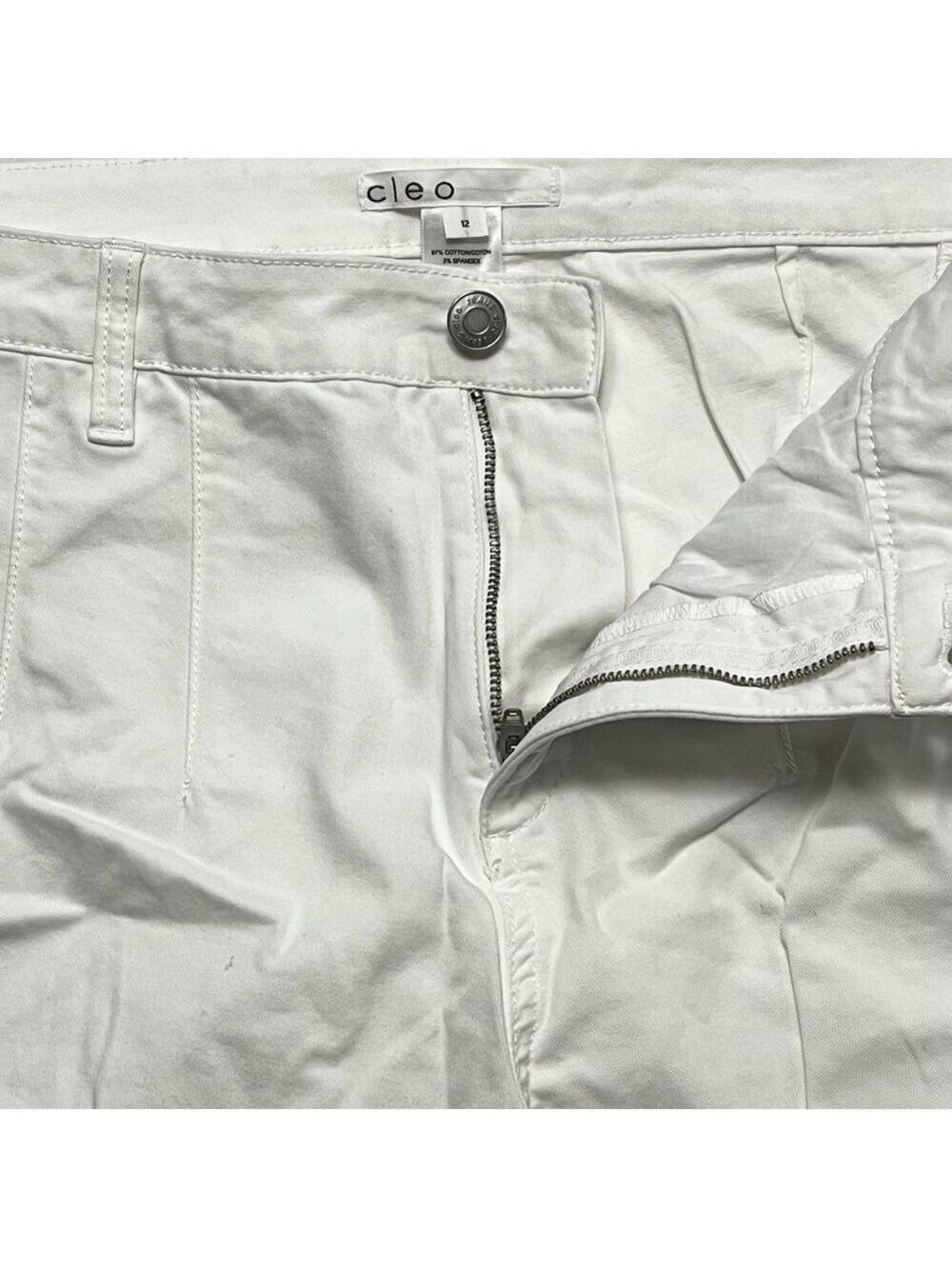 Cleo White Wide Leg Trouser Pants | Size 12 | High Rise Stretch Cotton - Picture 4 of 10